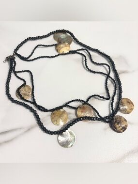 Mother of Pearl Multi Strand Bead Necklace Pendant Vintage 90s EUC